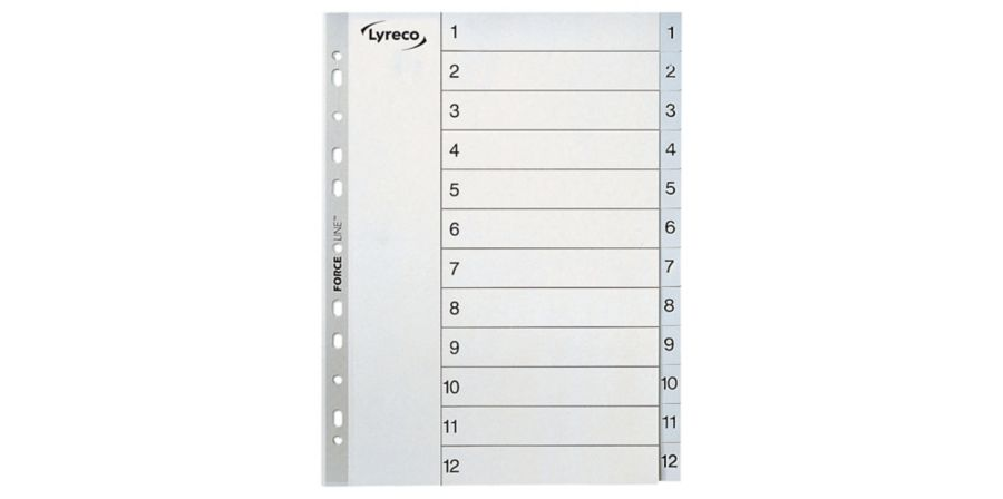 Register A4, plastik Lyreco 1-12, grau