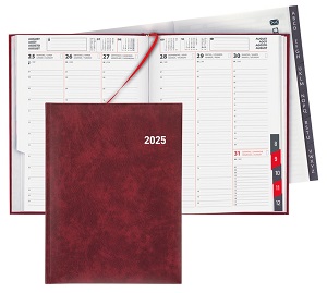 Agenda 2025 Orio Biella 17.8 x 23.5 cm, 1 Woche auf 2 Seiten, bordeaux