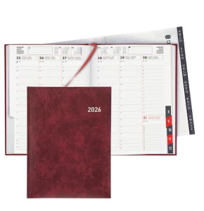 Agenda Biella Orario 17.8 x 23.5 cm, 1 Woche auf 2 Seiten, bordeaux