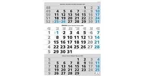 Monatskalender 2025 Simplex 3Monate pro Seite, grau/blau