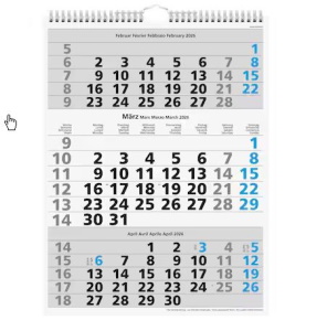 Monatskalender Simplex 3 Monate pro Seite, grau/blau