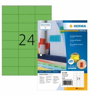 Universal-Etiketten grün, Herma , 70x37mm, 1 Schachtel à 100 Bögen
